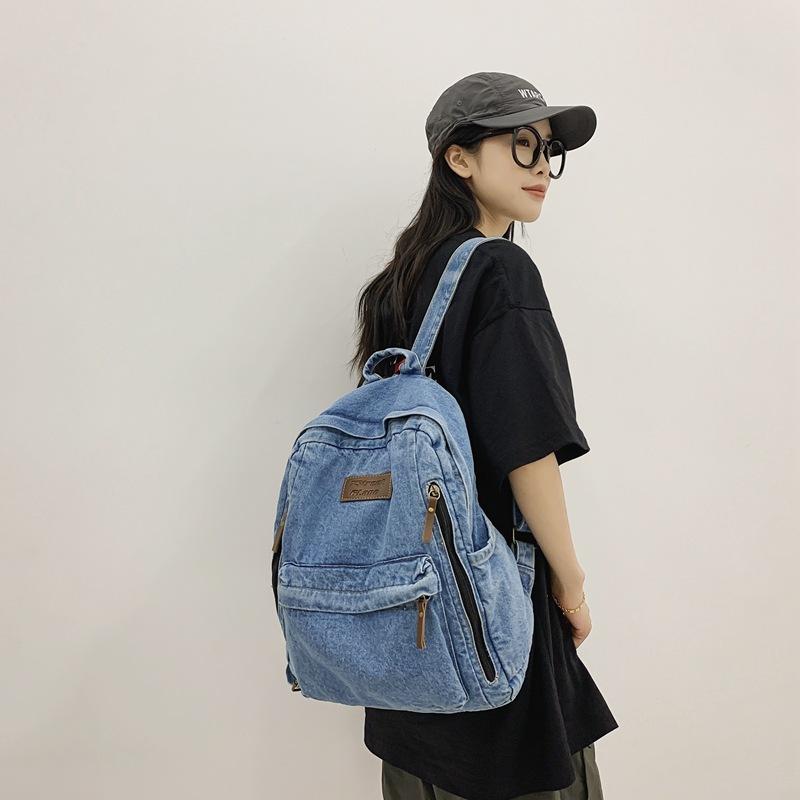 Schoolbag1011 Large Capacity Denim Backpack Women's Backpack, New Style Seasonal Minister Bag, Harajuku-style Student Travel Handbag