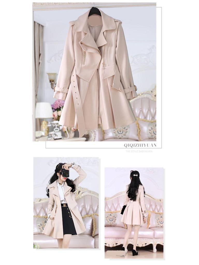 Women's Beige Fleece-Lined Trench Coat: British & Korean Style, Thickened, Long-Sleeved, Mid-Length, Autumn/Winter Warm & Stylish.