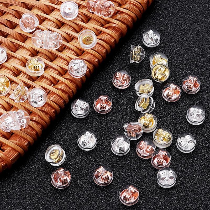 20pcs Copper Silicone Rubber Earring Back Stoppers Silicone Coated Hamburger Ear Plugs for Jewelry Making DIY Earring Accessorie