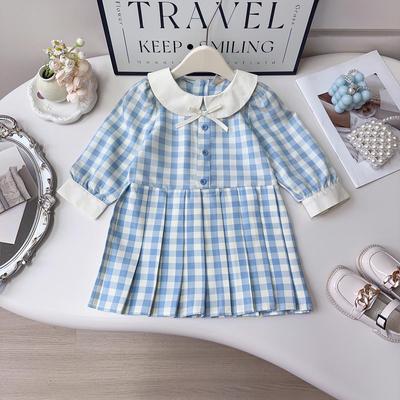 Robe Princesse à Carreaux Manches Longues pour Filles avec Col Mulet - Style Printemps/Automne