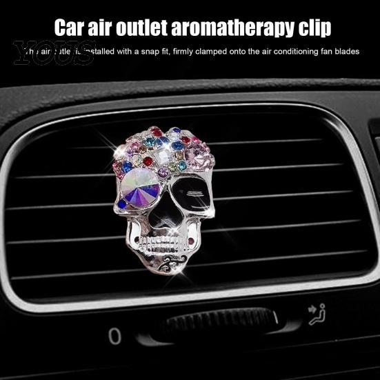 Halloween Car Decorations Rhinestones Skull Air Diffuser Clip, Personalized Punk Decorative Outlet Clip Style Vent Perfume Automotive Interior