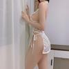 Sexy underwear side split ends sexy satin cheongsam uniform temptation water-soluble flower neck halter see-through milk