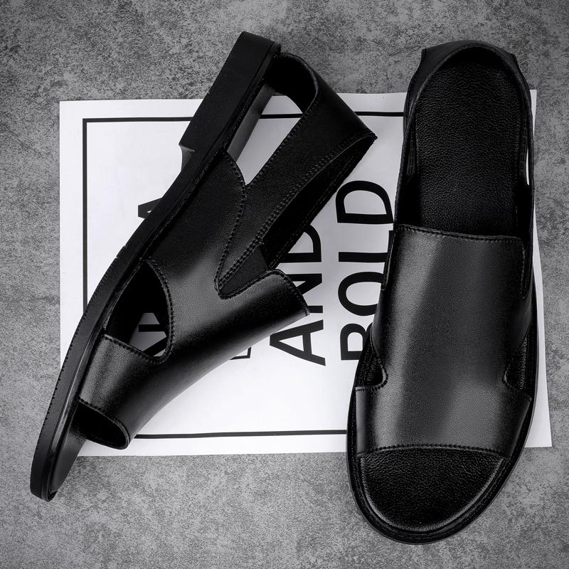 New Arrival Mens Summer Sandals Comfy Leather Beach Shoes Handmade Casual Breathable Hollow Out Shoes Outdoor Cool Slip on Flats