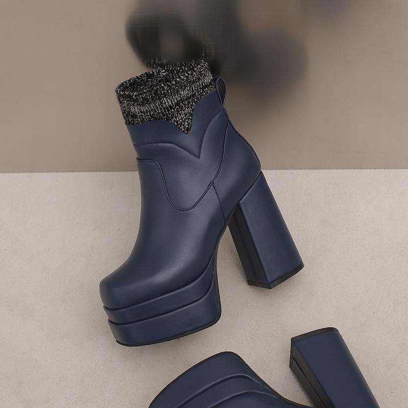 Women's High-heeled Short Boots Sexy European and American Style Autumn and Winter Waterproof Table Thick-heeled Large-size Roman Boots