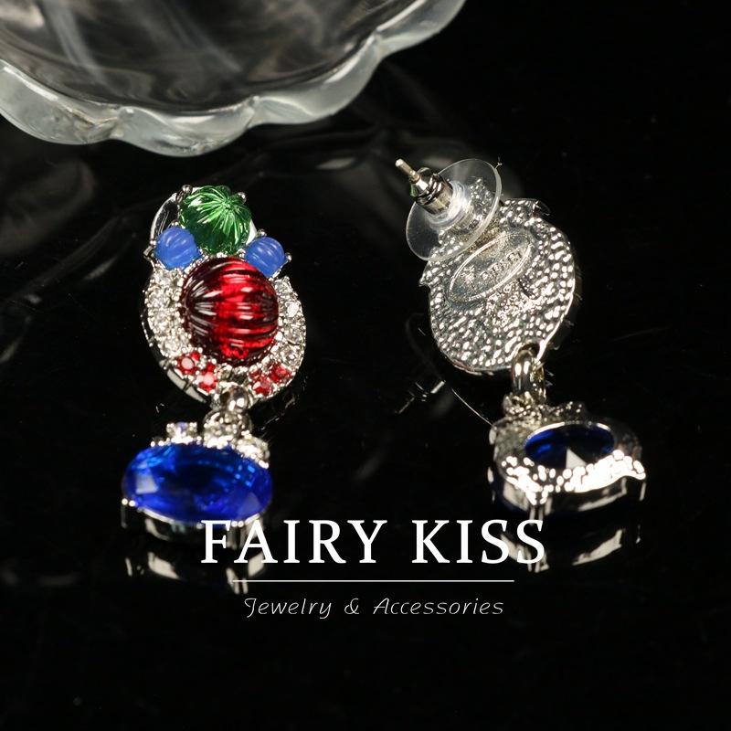 Heavy Industry Exquisite Rhinestone Inlaid with Colorful Leaves Atmospheric High-end Women's Versatile Necklace Earrings Set