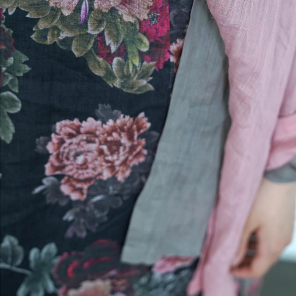 Johnature Women Vintage Print Floral Straight Skirts Spring Chinese Style Ramie Soft Female High Quality Skirts