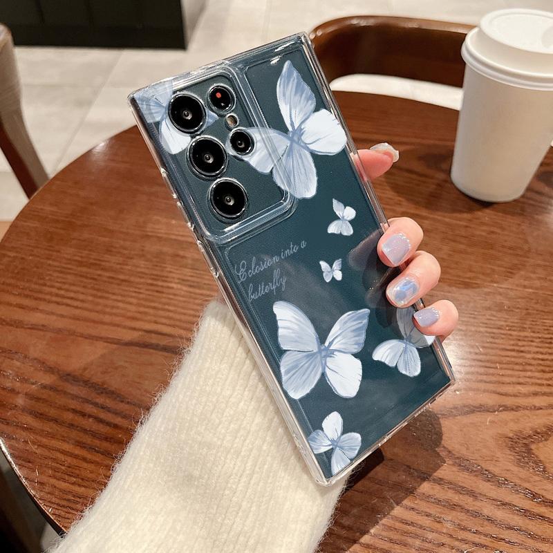Retro Butterfly Print Phone Case For Samsung Galaxy S26 S25 S24 S23 Ultra S22 S26 Plus S24 S21 FE S25 Edge Clear Soft TPU Cover