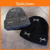 Wool Blend Knitted Hat With Bow Decor For Women Autumn Winter Fashion