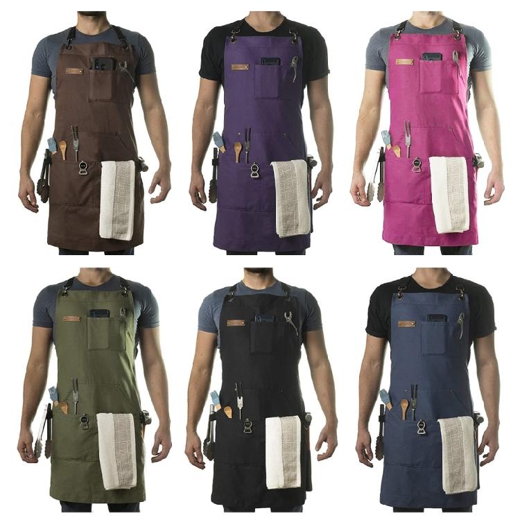 Robuste Arbeits-Schürze, Baumwoll-Canvas, Verstellbare Kreuz-Rückenbänder, Unisex