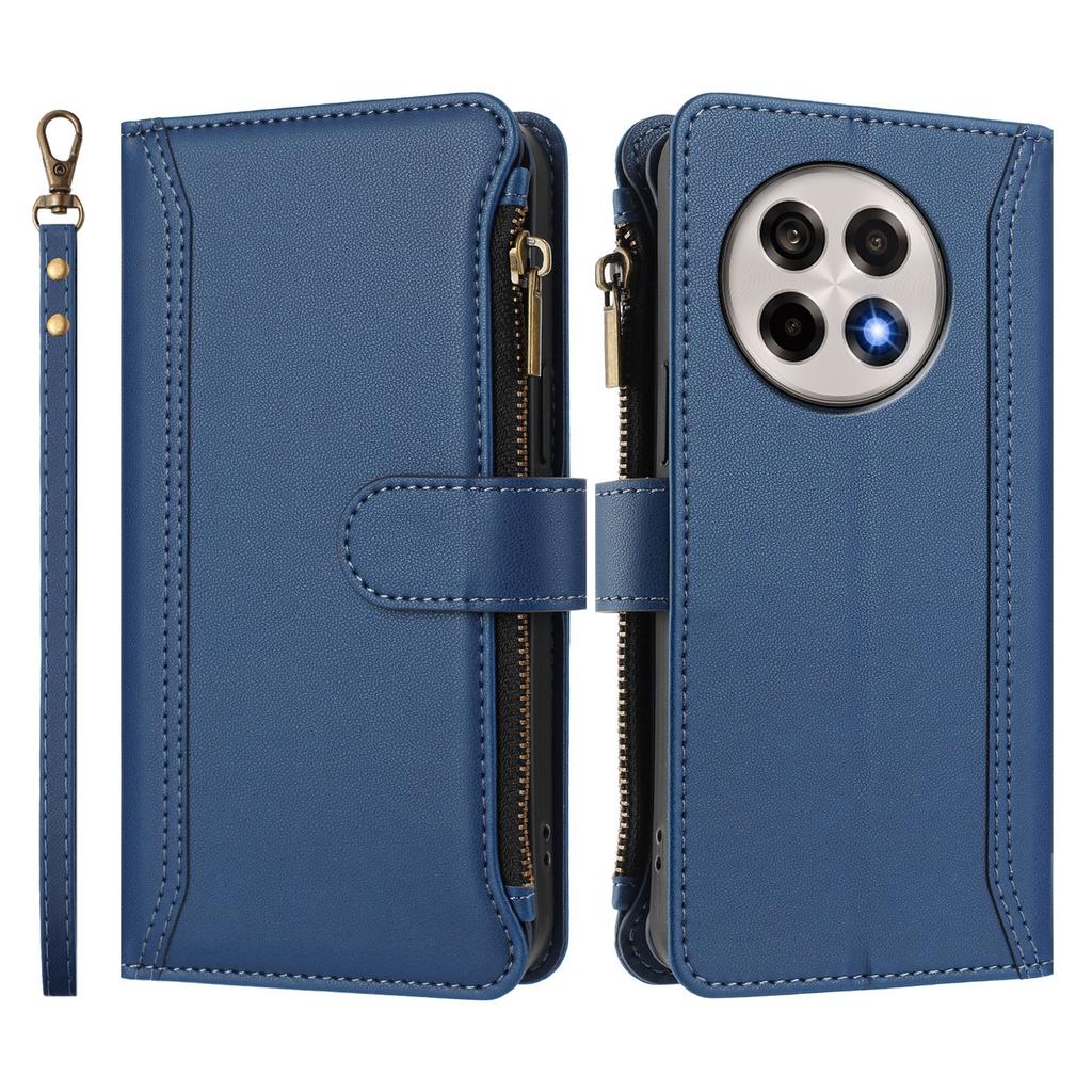 For OnePlus Ace 5 Pro 5G/OnePlus 13R 5G Leather Case 9 Card Slots Zipper Wallet Stand Phone Cover with Wrist Strap