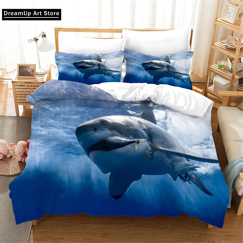 3D Blue Ocean Sharks Bedding Set Cute Quilt Cover Bed Cover With Pillowcase Twin Single Queen King Size Boys Adult Home Textile