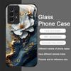 Elegante Lotus-Blumenmuster-Handyhülle aus gehärtetem Glas für Samsung Galaxy S25 Ultra S24 S23 Plus S22+ S21 S20 FE Hülle