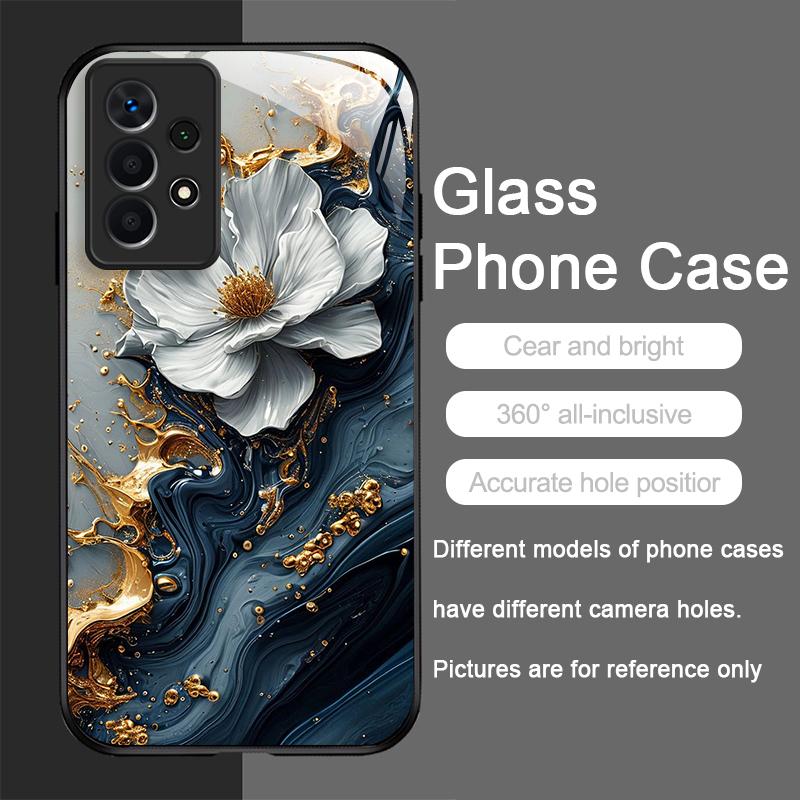 Elegante Lotus-Blumenmuster-Handyhülle aus gehärtetem Glas für Samsung Galaxy S25 Ultra S24 S23 Plus S22+ S21 S20 FE Hülle