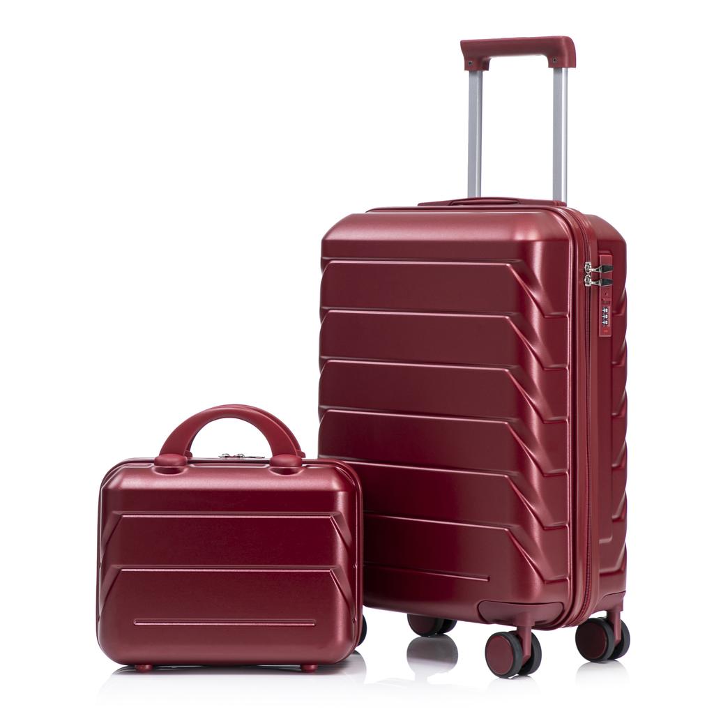 14"/19" 2-piece ABS spinner luggage set with combination lock & 14" cosmetic bag (wine red)