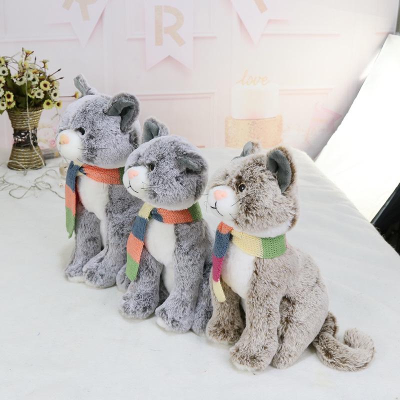 Foreign Trade Simulation Kitten Plush Doll - Children's Birthday Gift Cat with Scarf