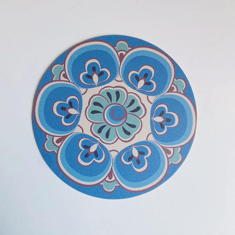 1PCS Round Ethnic Leather Coasters Boho Printed Heat Insulation Antiskid Cup Mats Reusable Drink Pad Tableware Set Kitchen Decor