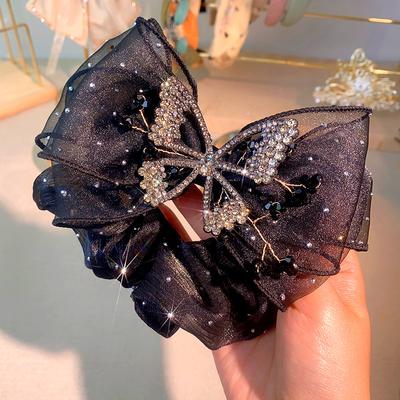 Nó de borboleta garra de cabelo água diamante borboleta decoração garra de cabelo rabo de cavalo brilhante trança acessório de cabelo elegante feminino