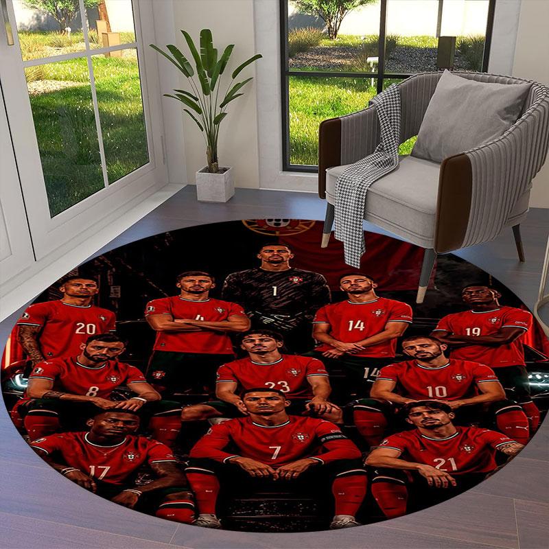 Portugal National Football Logo Round Area Rug,Carpet Rug for Living Room Bedroom Sofa Playroom Decor,Non-slip Floor Mat