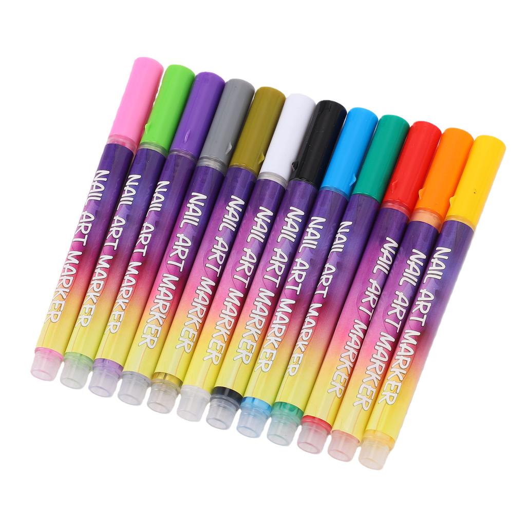 12 Kleuren Nail Art Pen Set Sneldrogend   Duurzame Kleuren Manicure Nagellak Pen voor Beginners