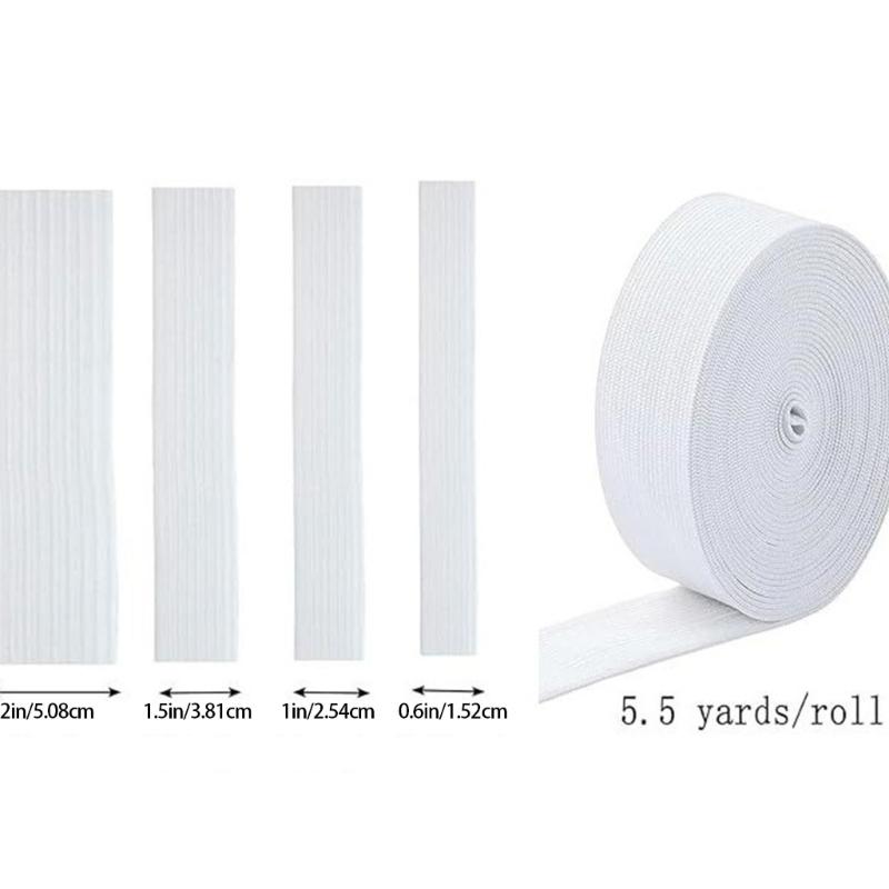 4 Rolls Elastic Tape 0.6-2Inch Wide 5.5 Yards Each With 2 Metal Drawstring Threader Clips For Pants Dress Waistband