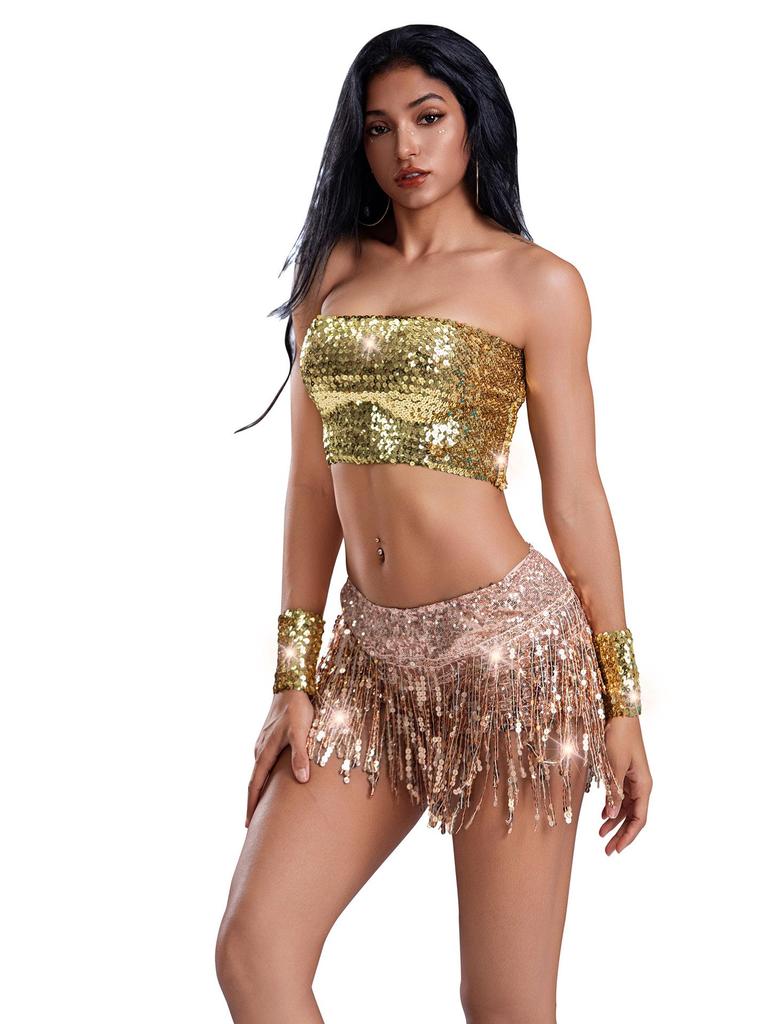 Sequined Tassel Skirt with Shorts - Latin Dance Performance Costume for Women
