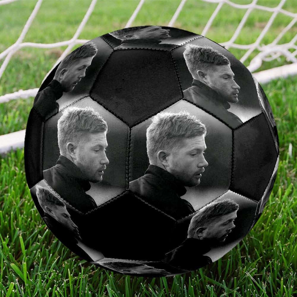 Kevin De Bruyne Printed Size 5 Soccer Ball, Machine-Stitched PVC, Durable & High Bounce, All Ages Fit, Fan Merchandise, Matches & Outdoor Use.