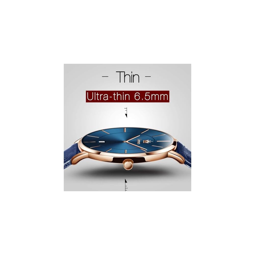 Men's Ultra-Thin 6.5mm Casual Business Watch Japanese Quartz Movement 40mm Leather Band