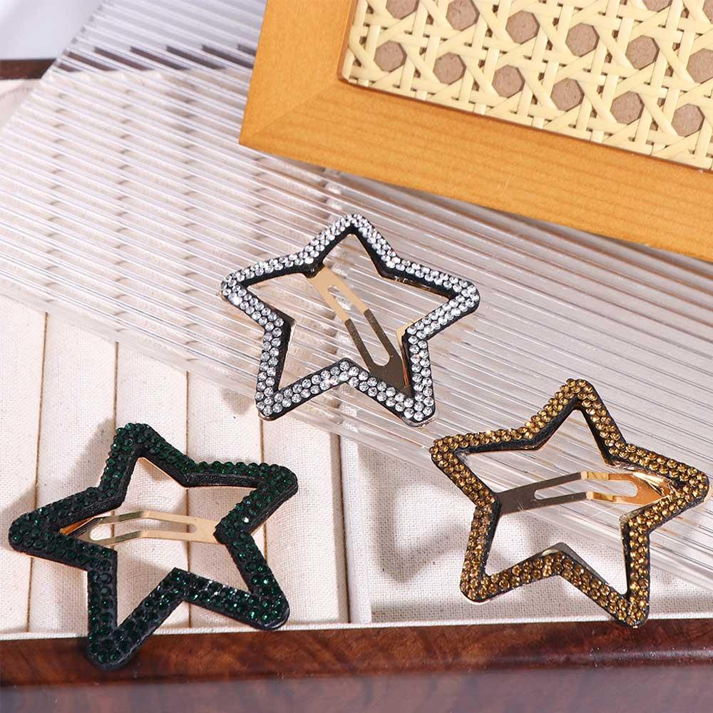 Metal Rhinestone Star BB Clip\ Geometric Hollow Hair Clip Bling Star Side Clip  Girls