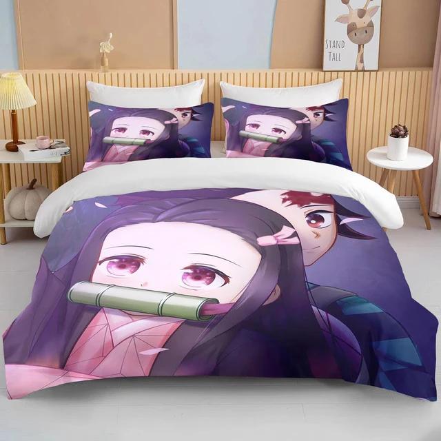 Nezuko Kamado Demon Slayer  Bedding Set Anime Duvet Cover Comforter Bed Linen Single Twin Full Queen Size 3d Kids Girl Boys Gift
