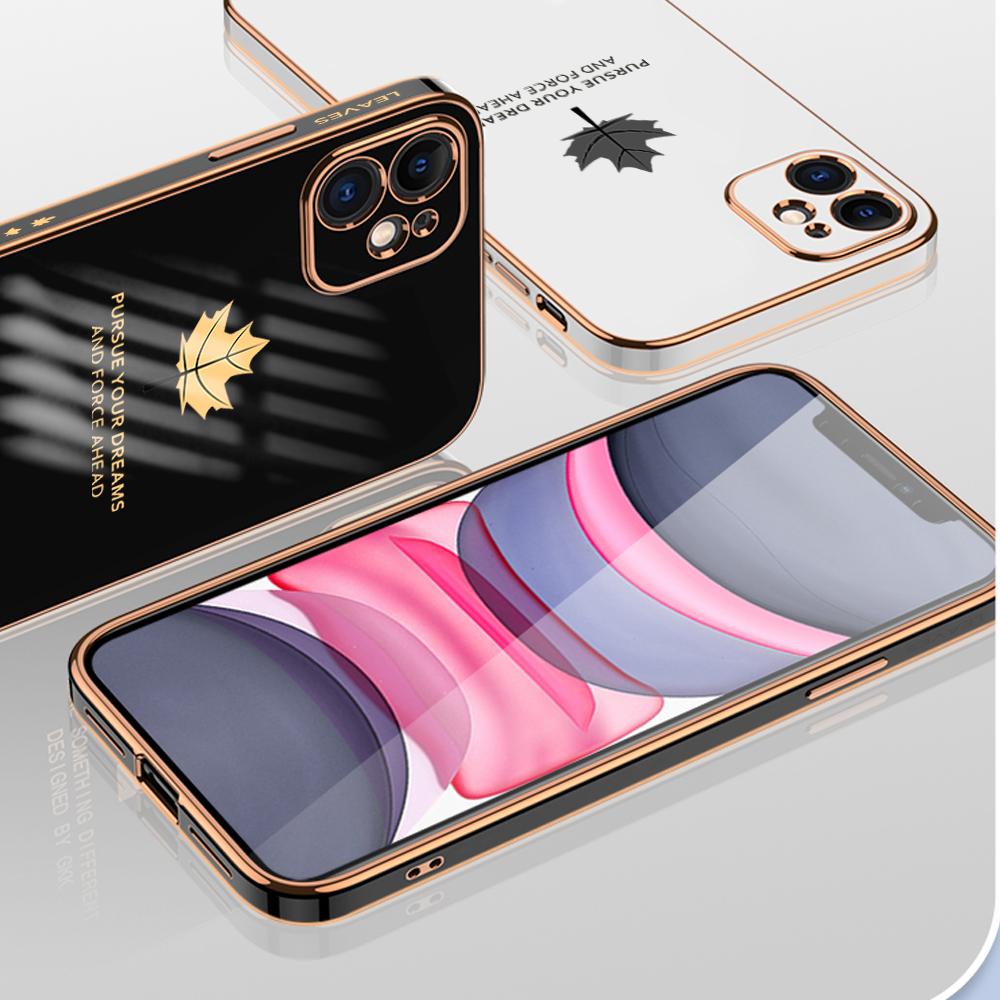 Maple Leaf Plating Handyhülle für iPhone 11 13 15 Samsung Galaxy A52 Xiaomi Redmi 12C Note 10 Pro Oneplus Weiche Smartphone Cover Hüllen