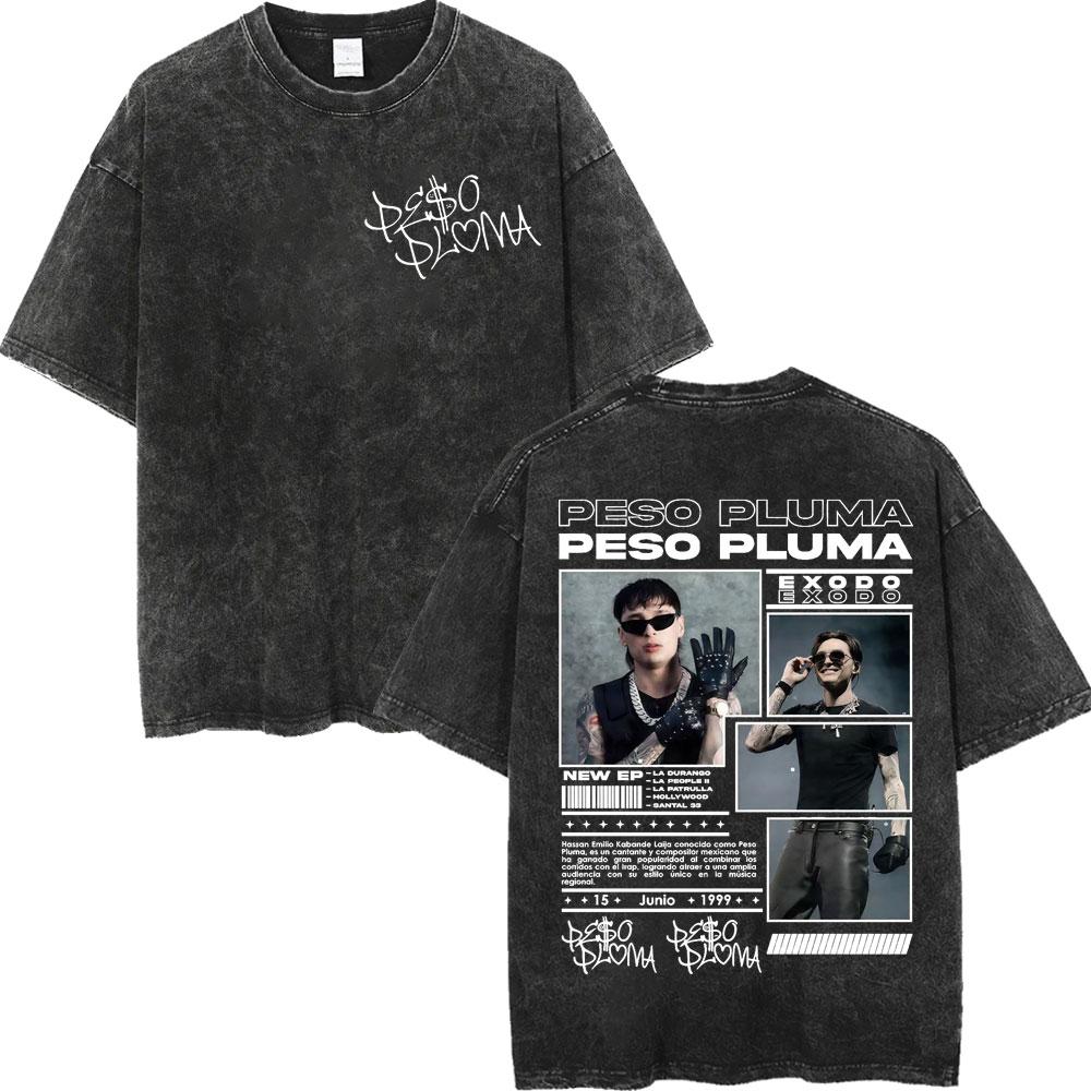 Vintage Washed Rapper Peso Pluma Poster Graphic T Shirt Men Women Fashion Hip Hop Tshirt High Quality Cotton Oversized Tshirts