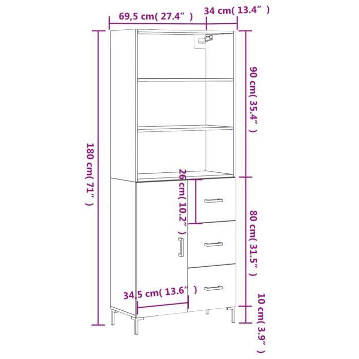 VidaXL Highboard White 69.5x34x180 Cm Engineered Wood 3198337
