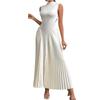 Damen Sommer Ärmellos Hoher Kragen Schmal Geschnitten Maxikleid Elegant Plissiert Abendparty Cocktailkleid für Damen