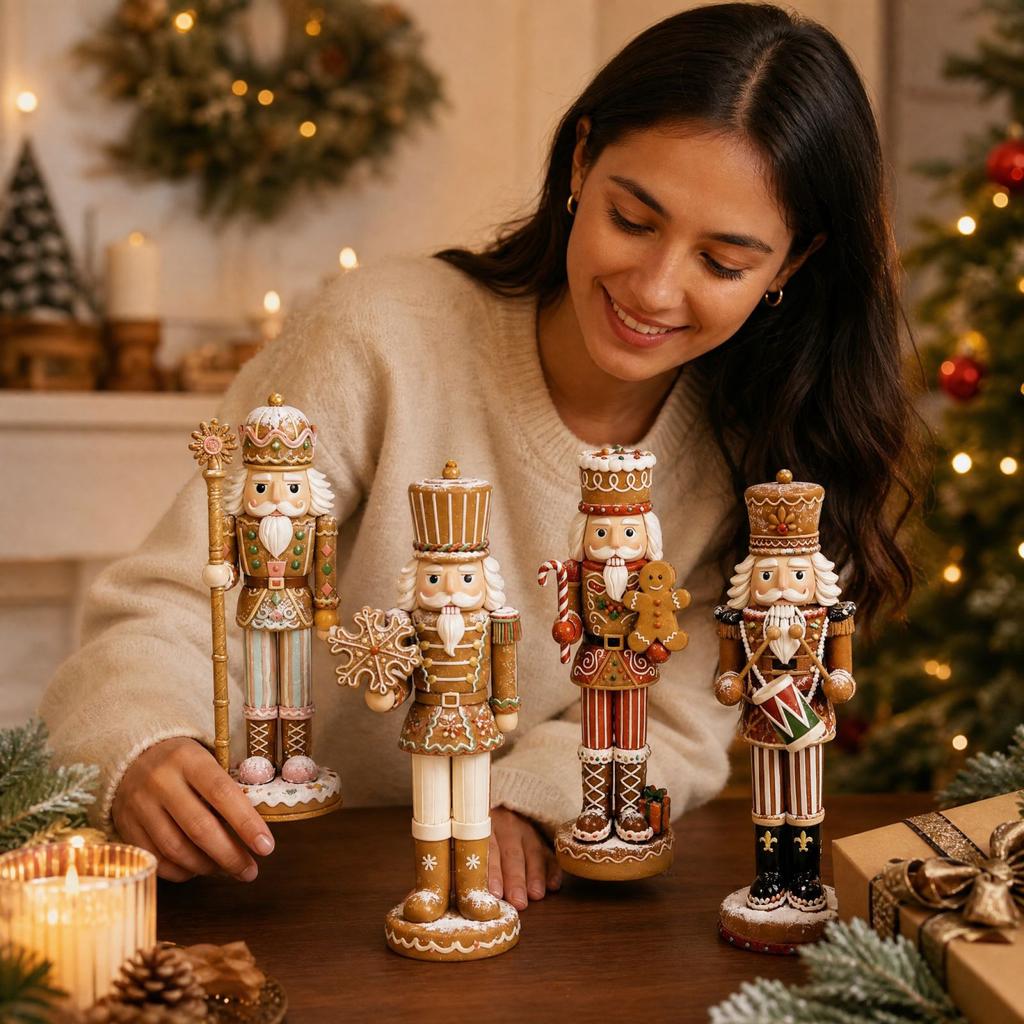 Christmas Soldier Set of 4 and Candy Themed Figurines for Holiday Tabletop Decor