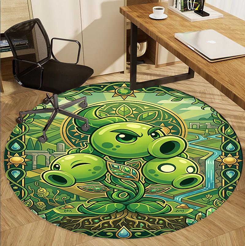 Plants VS Zombies Pattern Round Rug, Indoor/Outdoor Mat, for Picnic, Gameroom, Bedroom, Office, Living Room, Home Decor Carpet, Birthday Gift