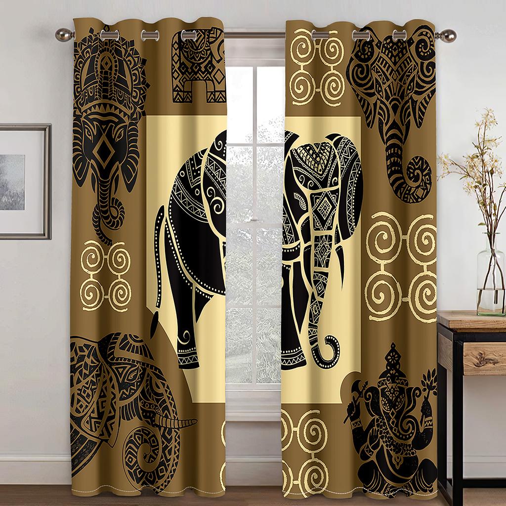 2pcs Seamless Ethnic Pattern African Fabric Print Aztec Design Pod Pocket Curtain For Living Room Bedroom Dining Room Kitchen