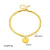 Gold Stainless Steel Double Snake Chain Heart Anklet Women Non-tarnish Puffed Charm