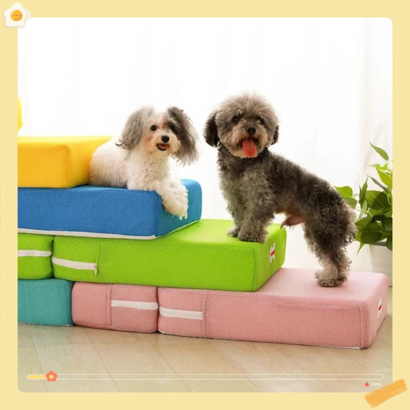 Cute Home Cat Pet Bed,Dog Stairs Ladder, Foldable Dog Ramp,Pet Mat Mesh Breathable Pet Steps,2-steps With Detachable Soft Cover