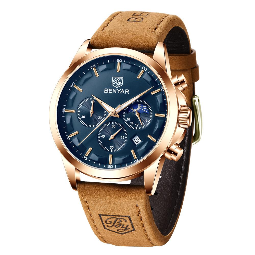 Watch Men S Quartz Watch Multifunctional Timing Fashion Waterproof Luminous Leather Trendy Men S Watch 5160