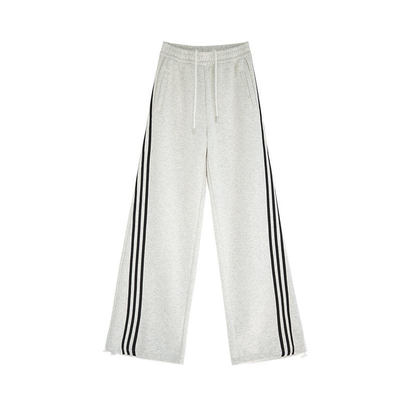 Apricot Retro Three-bar Sweatpants Women's Spring and Autumn New High-waisted Straight Wide-leg Casual Loose Sweatpants