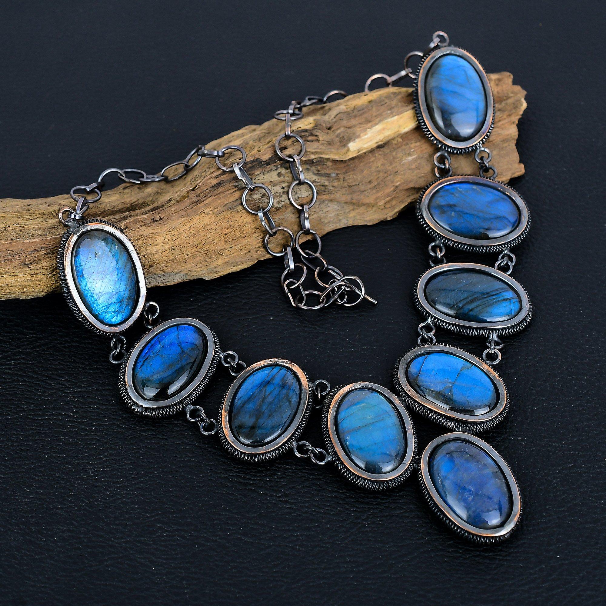 

Labradorite 999 Copper Wire Wrapped Necklace with Adjustable Chain, Handmade Gemstone Jewelry Necklace For Memorial Day