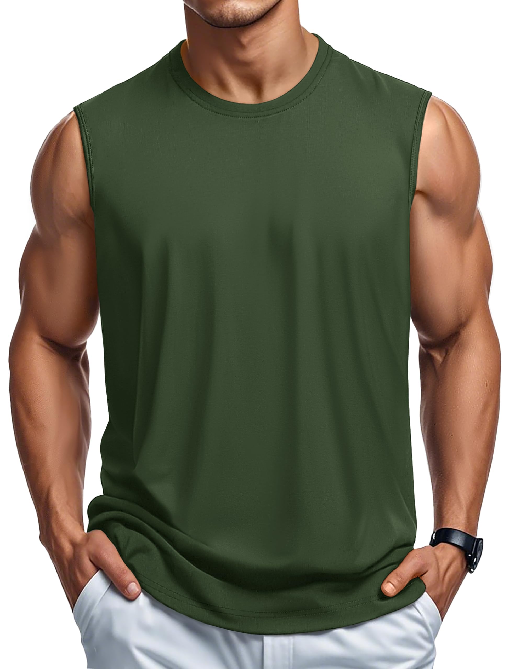 

[TACVASEN] Men s Tank Top Running Wear Cotton Sleeveless Plus Size Summer Clothing Basketball Wear Sweat-wicking Breathable Sports Crew Neck Strength