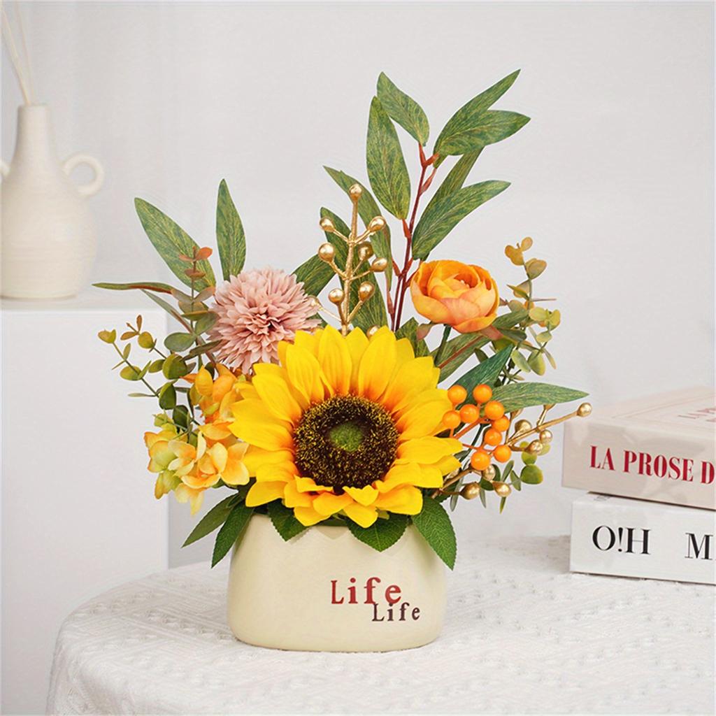Faux Flowers Artificial Flowers in Vase for Home Decor Fake Flowers Arrangement with Vase for Coffee Table Kitchen Dining Table Centerpiece Decoration