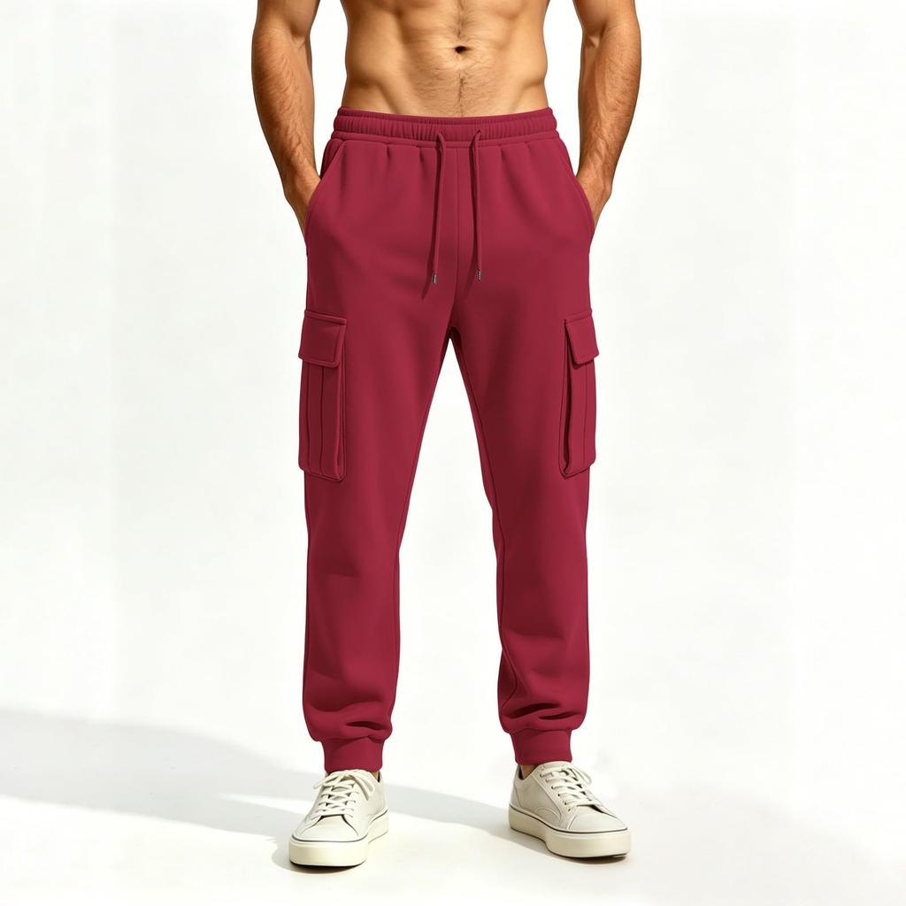 Men's Casual Color Loose Fit Wide Leg Sweatpants with Elastic Waistband and Cuffed