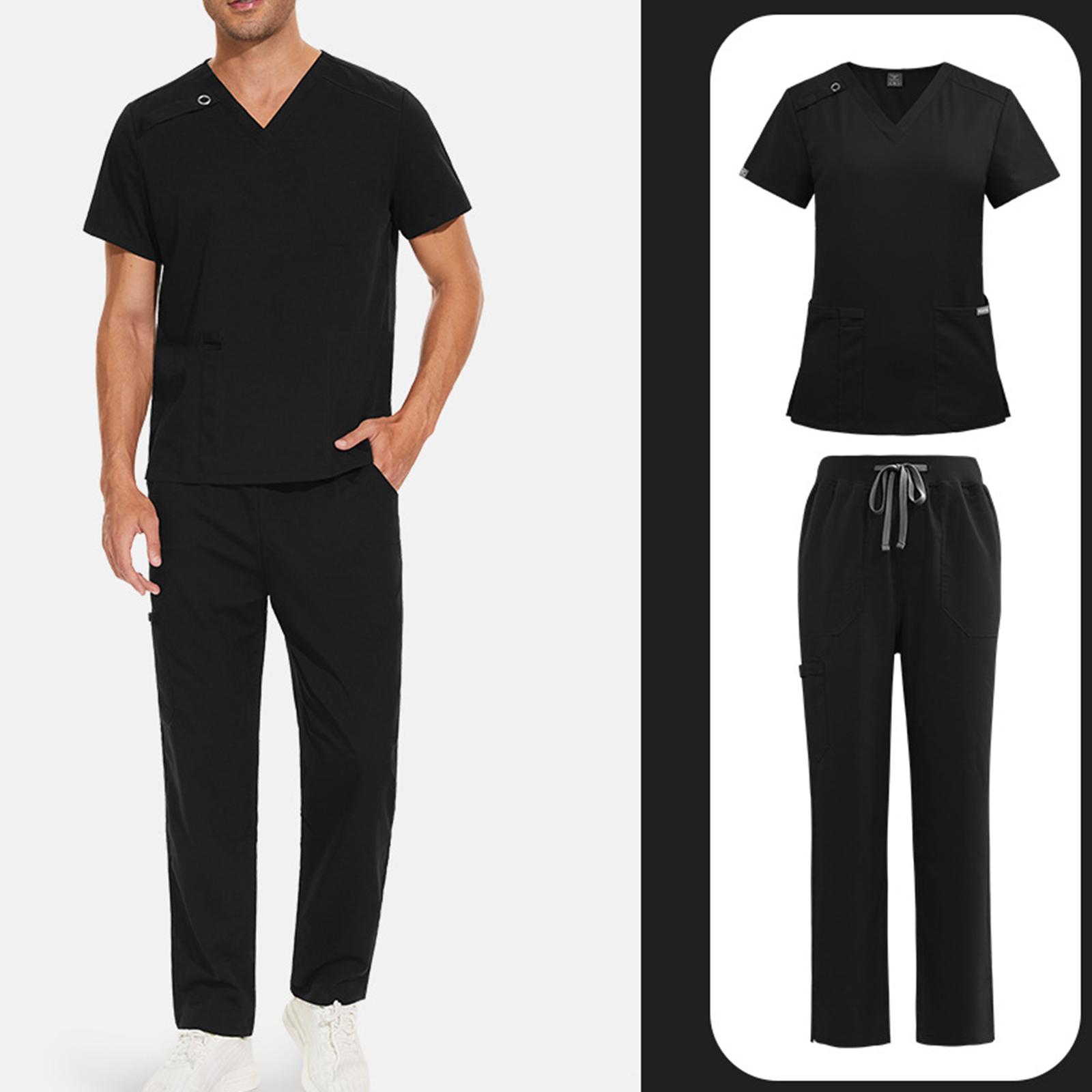 

Men s Solid Color Long Sleeved Pocket Uniform Protective Worker Uniform Jacket Long Pants Set L чёрный