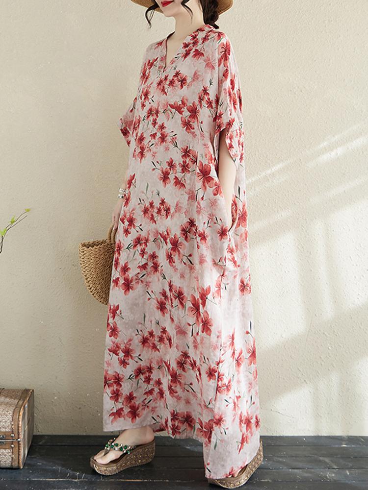 XITAO Batwing Print Flower Leisure Dress ZMY1006