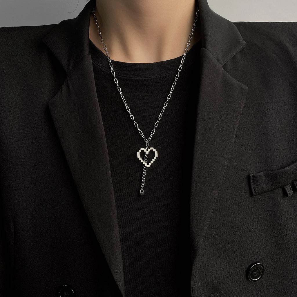 Titanium Steel Mosaic Love Necklace New Personality Internet Celebrity Ins Cold Style Hip Hop Accessories Sweater Chain Pendant for Women