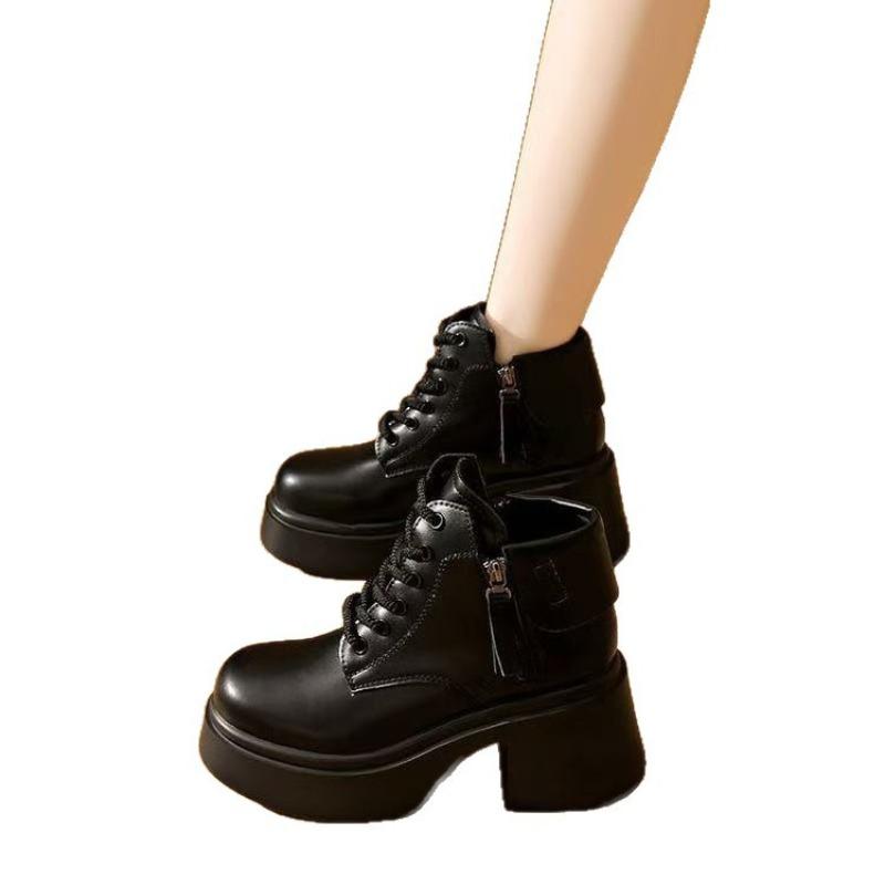 British soft leather heightening short boots women's autumn and winter new short boots low-top Martin boots small high-heeled cotton boots women