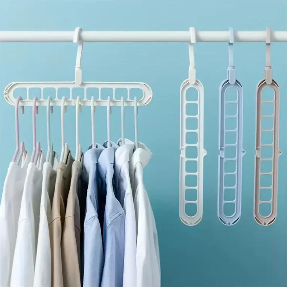 1pc - Nine hole multifunctional magic folding clothes hanger, convenient storage and space saving storage cabinet