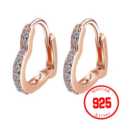 Female Heart Shaped Ear Drops Silver 925 Jewelry Earrings for Women Rose Gold Graceful Engagement Accessory